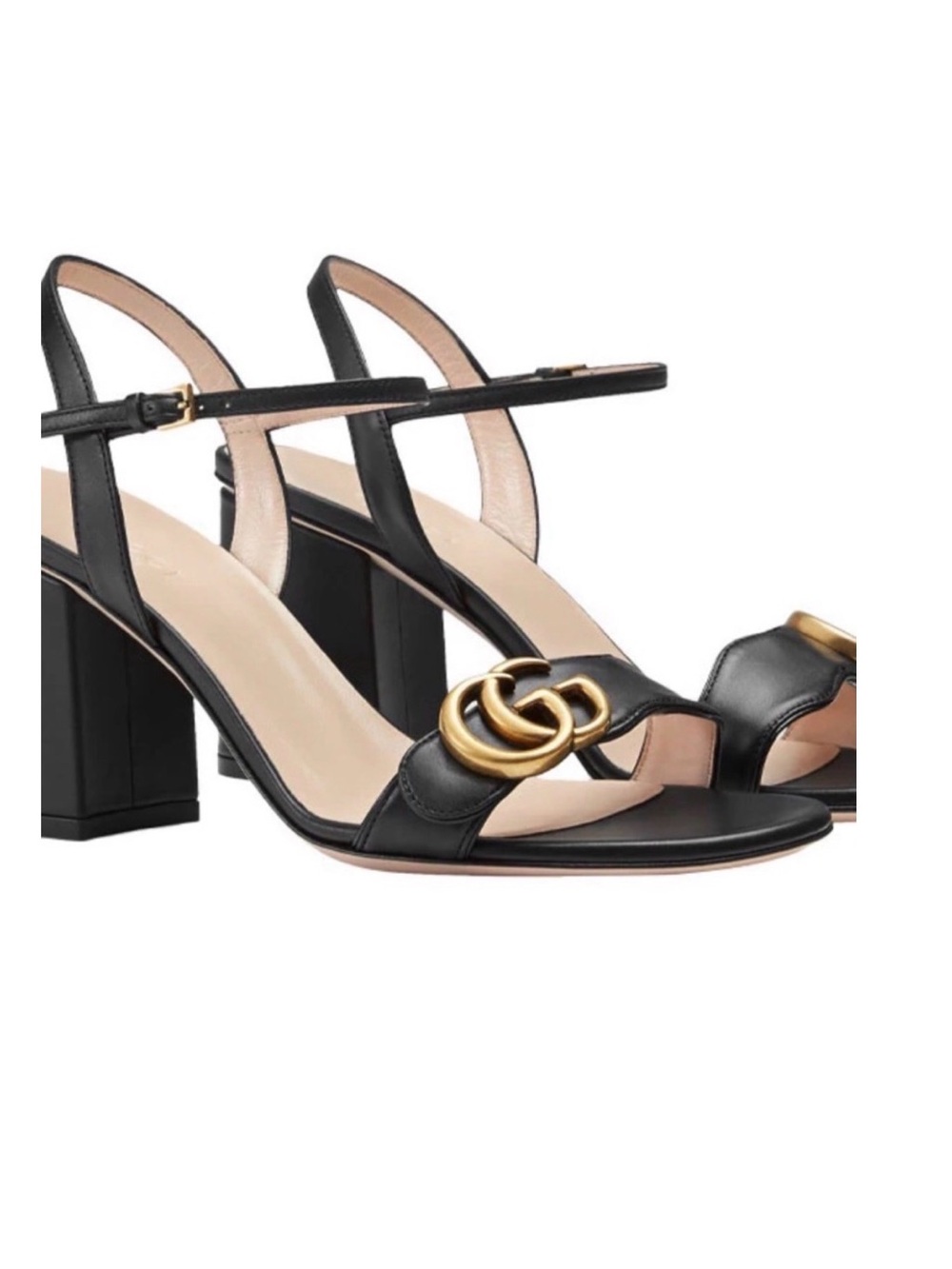 Gucci Black Leather Sandals with Gold Double G Accent